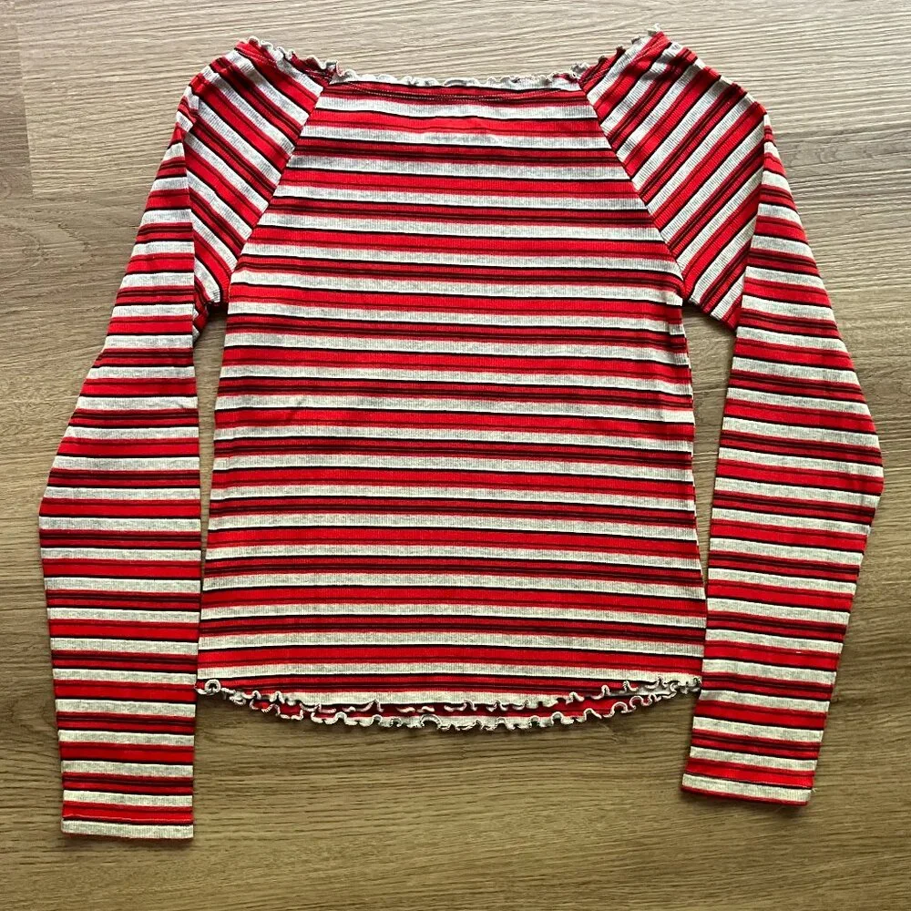 18/20 EUC Justice Lettuce Hem Long Sleeve Ribbed Striped Shirt